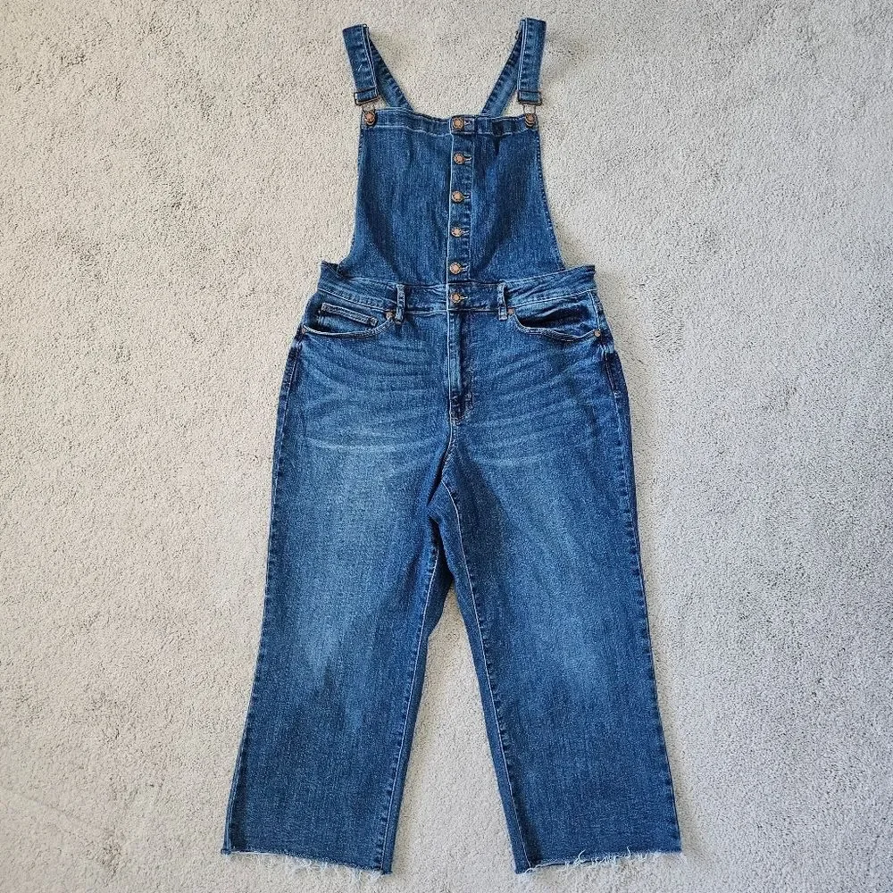 Judy Blue | Wide Leg Crop Denim Overalls Button Front, Womens 1XL - Picture 4 of 10